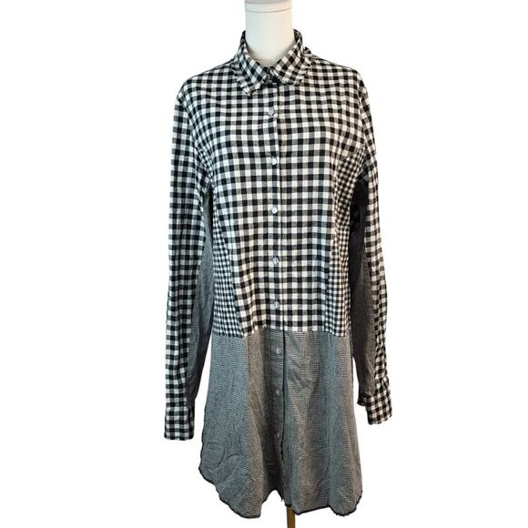 POL BOHO Oversized Small Black and White Checked Gingham Dress Frayed Hem - Picture 5 of 16